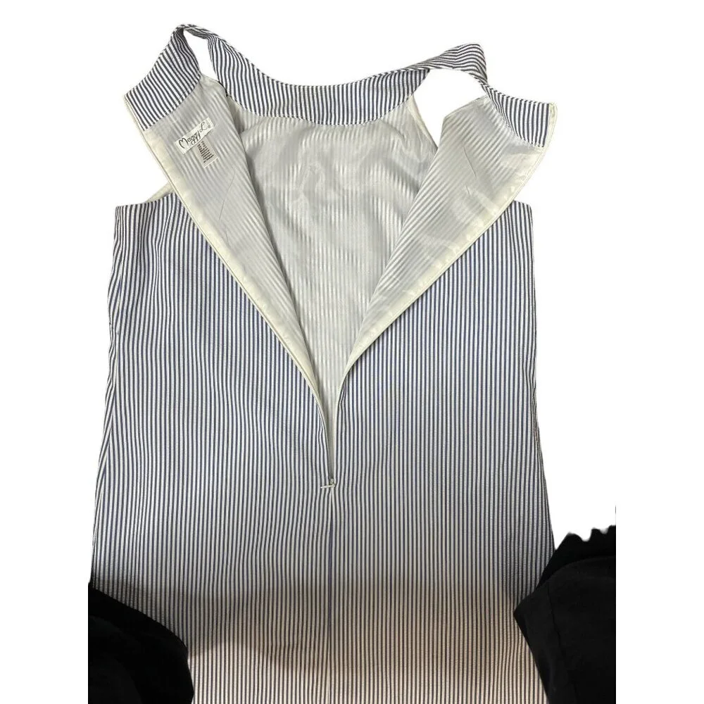 MAGGY LONDON MAGGY L BLUE/WHITE STRIPE SEERSUCKER SLEEVELESS SUNDRESS SZ 12 - Picture 3 of 4